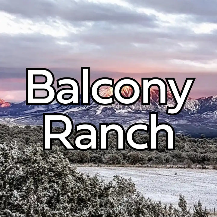 Balcony ranch mountain landscape poster.